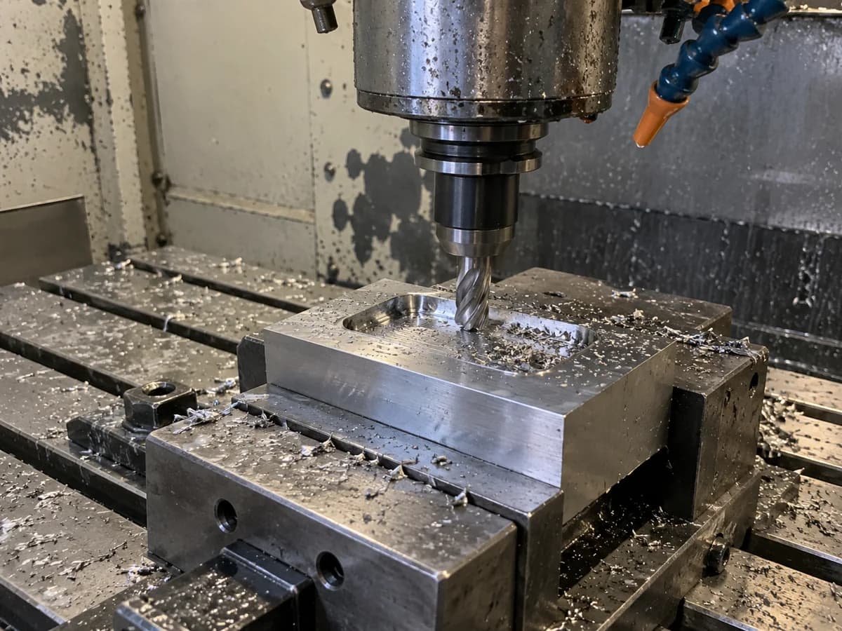 Illustrativer milling-Aufbau in einer funktionierenden Maschinenwerkstatt