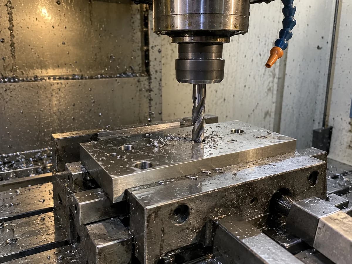 Illustrativer drilling-Aufbau in einer funktionierenden Maschinenwerkstatt